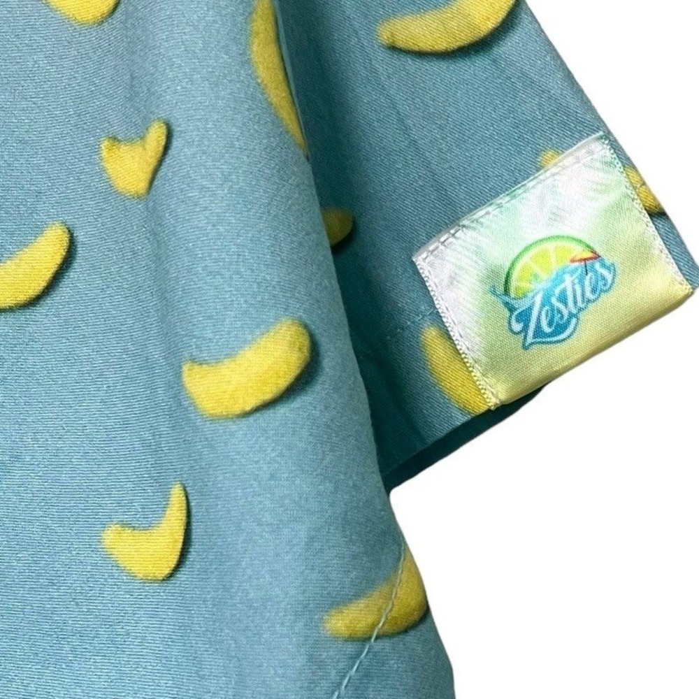 Zesties Retro 80s Style Lime Wedge Beach Shirt Button Short Sleeve Blue Size XL - Picture 4 of 9